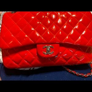 Chanel jumbo flap bag fire engine red patent leather